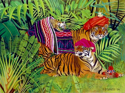 Tiger family with Thai Clothes by E.B. Watts