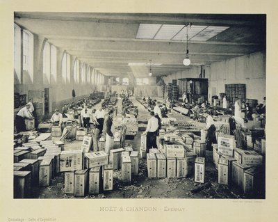 Packing Cases for Shipping, from La France Vinicole, Published by Moet & Chandon, Epernay by E.M. Choque