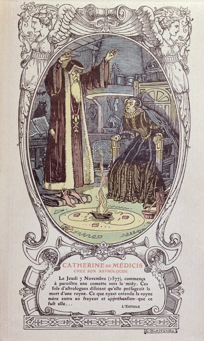 The Astrologer, Cosimo Ruggieri Predicting the Death of a Queen for Catherine de Medici in 1577, from an Almanac by E. Blanche