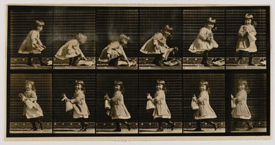 Child Lifting a Doll, Turning and Walking Off, from the Book Animal Locomotion by Eadweard Muybridge