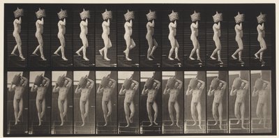 Descending Stairs Full Demijohn on Shoulder, 1872-1885 by Eadweard Muybridge
