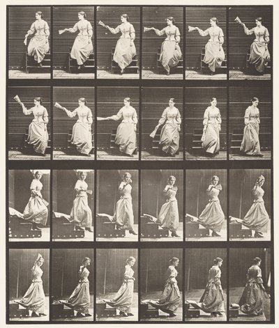 Plate 140. Descending Stairs Looking Around and Waving Fan by Eadweard Muybridge
