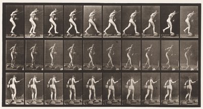 Plate 176. Crossing Brook on Stepstones with Fishing-Pole and Basket by Eadweard Muybridge