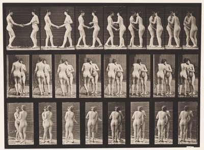 Plate 444. Two Models Shaking Hands and Kissing Each Other by Eadweard Muybridge