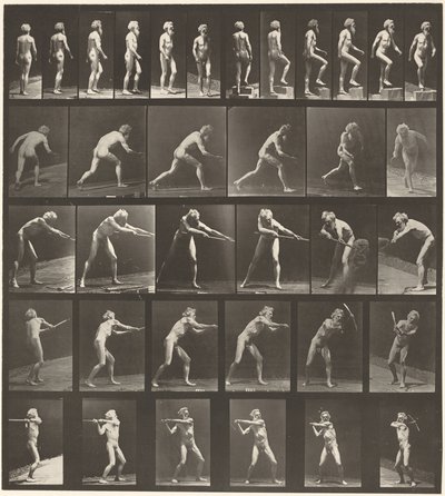 Walking, Ascending Step, Throwing Disk, Using Shovel, Using Pick, 1887 by Eadweard Muybridge