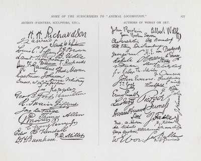 Subscribers to Animal Locomotion by Eadweard Muybridge: Artists, Painters, Sculptors, etc; Authors of Works on Art by Eadweard Muybridge