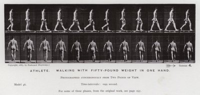 The Human Figure in Motion: Athlete, walking with fifty-pound weight in one hand by Eadweard Muybridge