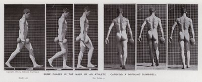 The Human Figure in Motion: Some phases in the walk of an athlete, carrying a 50-pound dumb-bell by Eadweard Muybridge