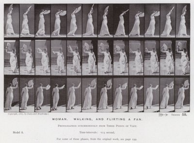 The Human Figure in Motion: Woman, walking and flirting a fan by Eadweard Muybridge