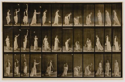 Woman Throwing Handkerchief in Air, Picking It Up, from the Book Animal Locomotion by Eadweard Muybridge