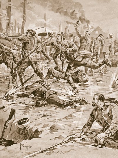 Corporal G. Sanders and his party driving off a German attack and rescuing some prisoners by Edgar Alfred Holloway