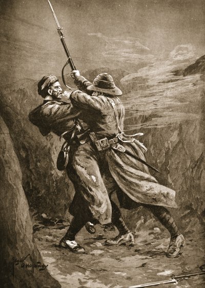 Private Lavin Grappling with a Turkish Bomber in a British Sap at Suvla Bay, Gallipoli by Edgar Alfred Holloway