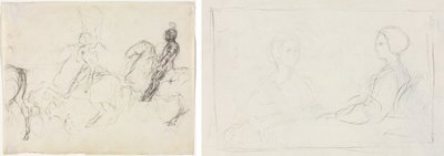 Battle Scene with Armored Figures on Horseback (recto) Two Seated Women (verso) by Edgar Degas
