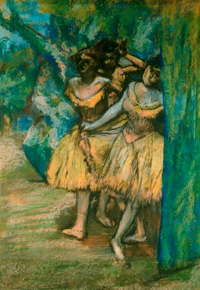 Three Dancers with a Backdrop of Trees and Rocks by Edgar Degas