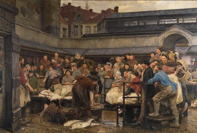 The Old Fish Market in Antwerp in 1882 by Edgard Farasyn