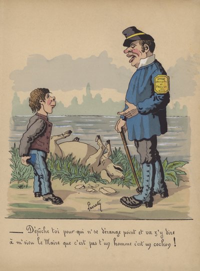 Gamekeeper and Boy with a Dead Pig by Edmond Lavrate