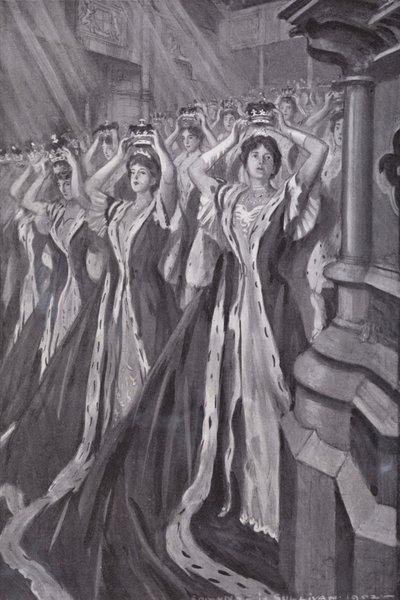 Peeresses Putting on Their Coronets at the Coronation of Queen Alexandra, Consort of King Edward VII, Westminster Abbey, London by Edmund Joseph (after) Sullivan