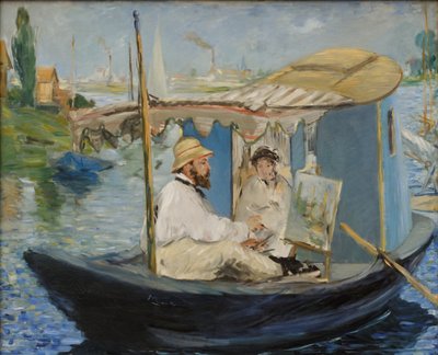 Claude Monet Painting in His Studio Boat by Édouard Manet