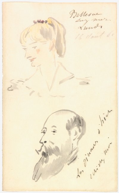 Head of a Woman and Head of a Bearded Man by Édouard Manet