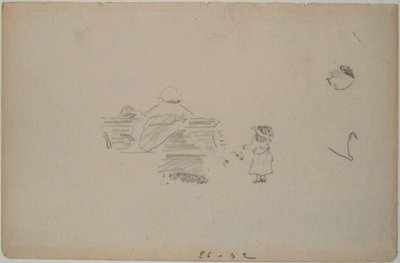 Sketch of a Woman Sitting on a Bench and a Child Standing Close By by Édouard Manet