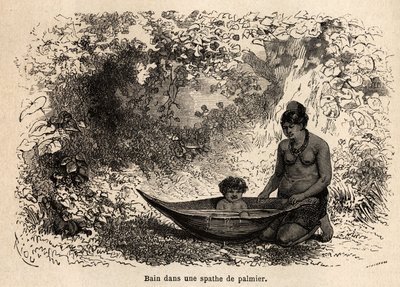 The bath of the child in a palm leaf by Edouard Riou