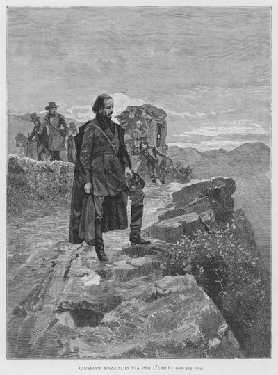 Giuseppe Mazzini on the Way to Exile (engraving) by Edouardo Matania