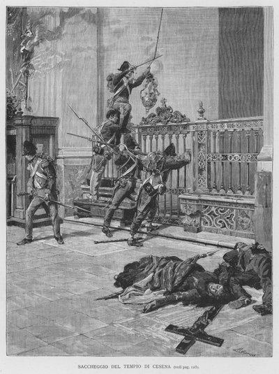 Looting of the Temple of Cesena (engraving) by Edouardo Matania