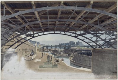 Under the Pont des Arts with View of Pont-Neuf and the Seine Island in Paris by Eduard Gaertner