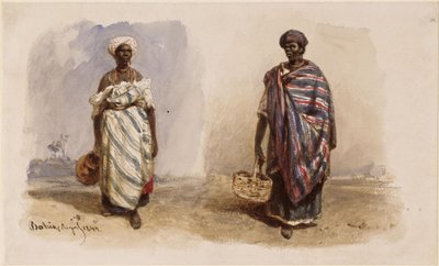 Two Afro-Brazilian Women with Shoulder Scarves, One with Water Jug, the Other with Basket by Eduard Hildebrandt