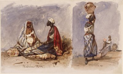 Two Scenes with Street Vendors from Bahia, Sitting and Standing by Eduard Hildebrandt
