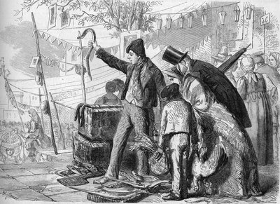 Neapolitan Trade: The eel market in Naples in 1864. From a sketch by Eduardo Dalbono. by Eduardo Dalbono