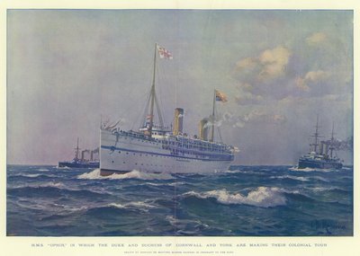 H M S Ophir, in which the Duke and Duchess of Cornwall and York are making their Colonial Tour by Eduardo de Martino