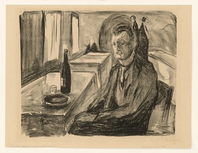 Self-Portrait with Wine Bottle by Edvard Munch