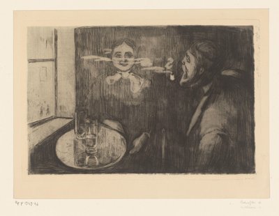 Woman and Pipe-Smoking Man at a Table by Edvard Munch