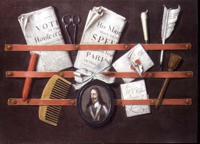 Letter Rack with Documents and Miniature of Charles I by Edwaert Colyer or Collier