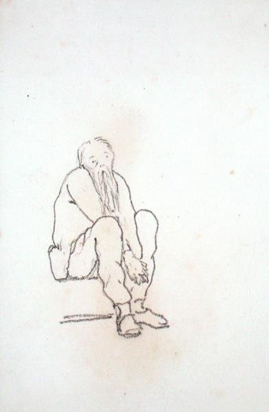 Self Portrait of the Artist, Seated, with his Hands between his Knees, from an Album of Drawings by Edward Coley Burne Jones