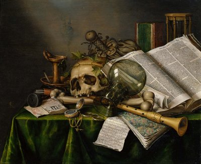 Vanitas: Still Life with Books, Manuscripts and a Skull by Edward Collier
