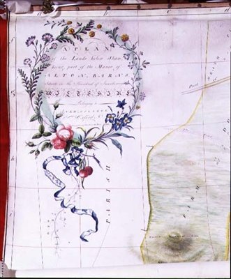 Descriptive Cartouche of a Plan of the Manor of Alton Barns Belonging to New College, Oxford by Edward Eyre