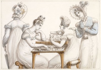 Ladies Cutting Out Silhouettes: and Ladies Conversing in an Interior by Edward Francis Burney