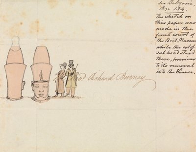 Letter to Rev. Richard Burney with drawing of Colossal Head from British Museum Courtyard by Edward Francis Burney