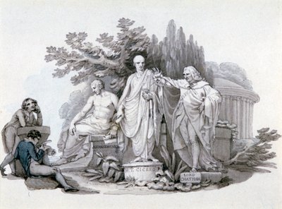 Two Youths Contemplating Statues of Demosthenes, Cicero and Pitt by Edward Francis Burney