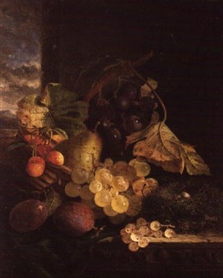 A Still Life with a Basket of Fruit and a Bird