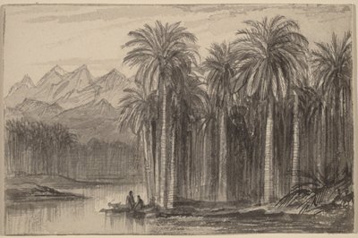 Figures Setting Out in Canoes from a Palm Grove (Wady Feiran) by Edward Lear