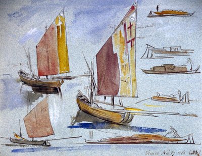 Studies of Venetian boats, with full sail and mooring by Edward Lear
