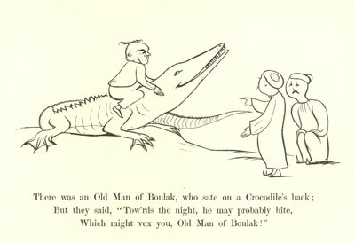 There was an Old Man of Boulak, who sat on a Crocodile