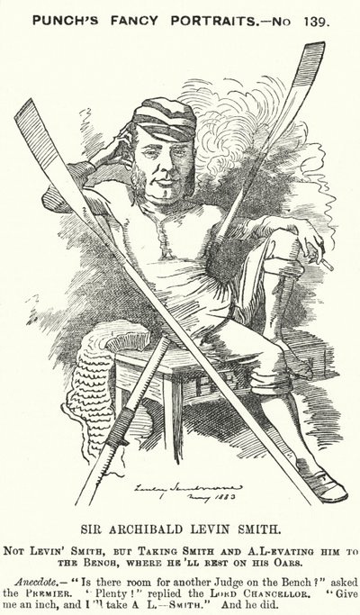 Punch cartoon: Archibald Levin Smith, English judge and rower who competed in the University Boat Race and at the Henley Royal Regatta by Edward Linley (after) Sambourne