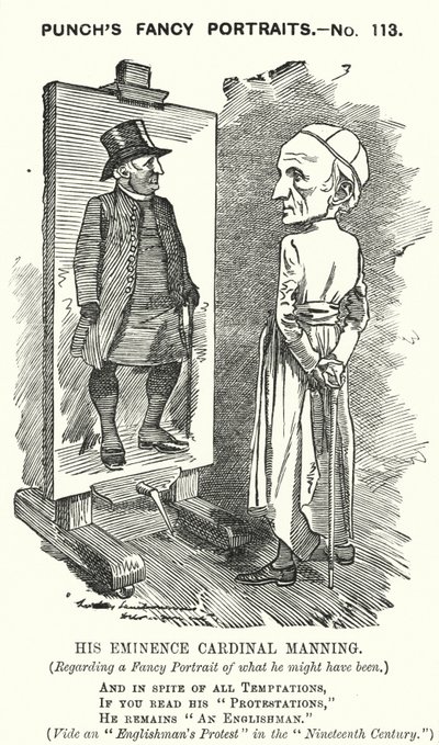 Punch Cartoon: Henry Edward Manning, English Cardinal and Catholic Archbishop of Westminster by Edward Linley (after) Sambourne