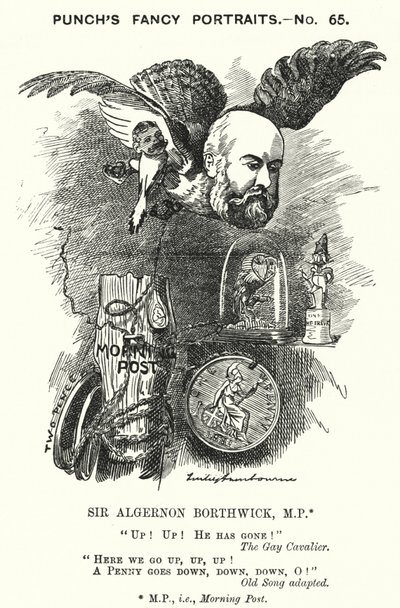 Punch cartoon: Sir Algernon Borthwick by Edward Linley (after) Sambourne