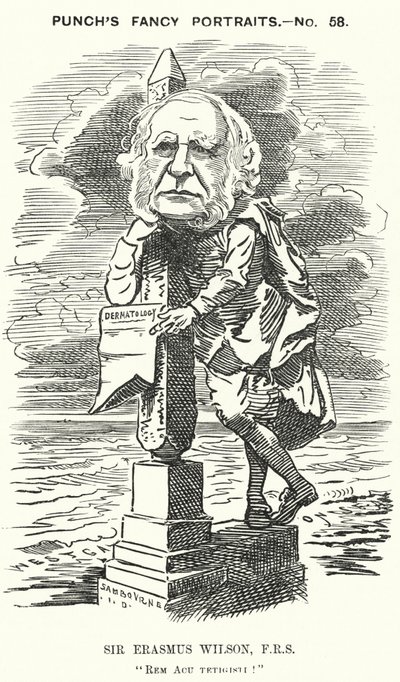 Punch cartoon: Sir Erasmus Wilson, English surgeon and dermatologist by Edward Linley (after) Sambourne