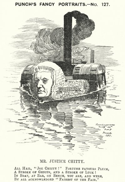 Punch Cartoon: Sir Joseph William Chitty, English Judge, Liberal Politician and Sportsman by Edward Linley (after) Sambourne